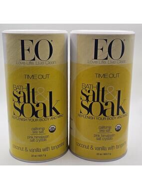 EO Time Out Bath Salt & Soak Coconut & Vanilla with‎ Tangerine 22oz, LOT OF 2